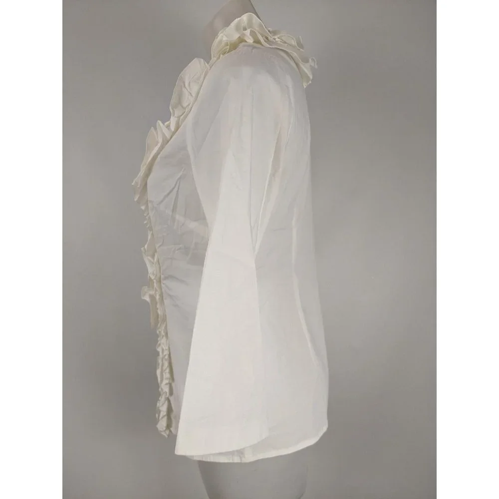 Meredith Women's Top Size 10 Ivory Long Sleeve Button Front Blouse Ruffle NEW - Picture 9 of 13